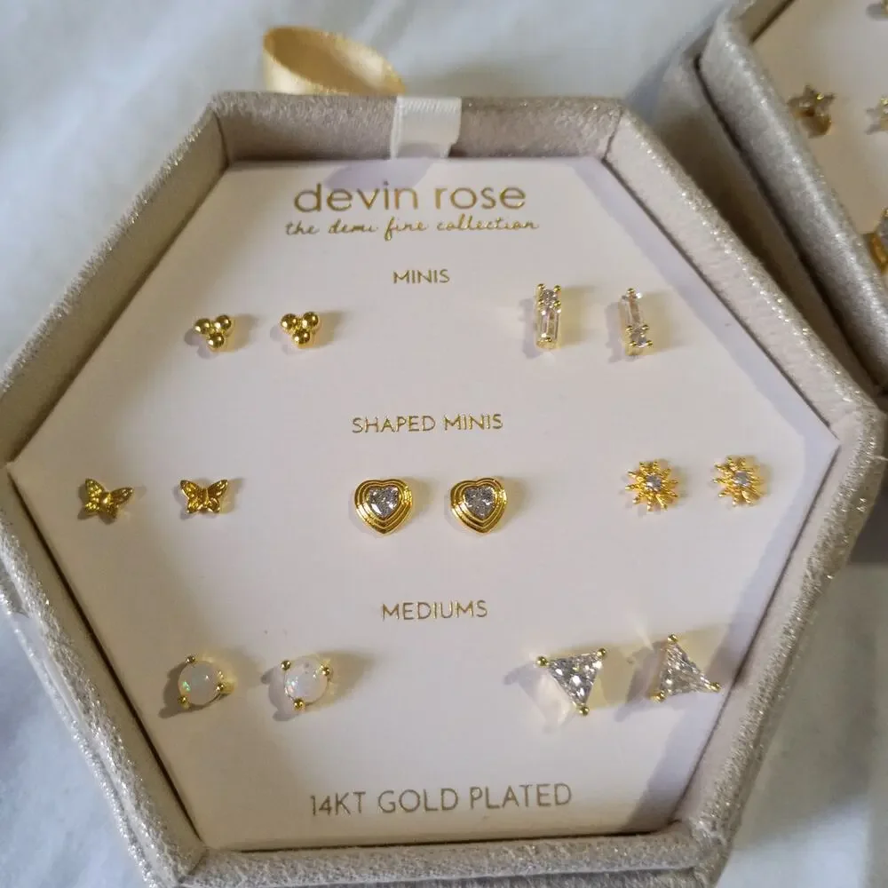 14k Gold Plated NEW WITH BOX 3 Boxed Sets Earnings Minis DEVIN ROSE